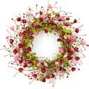 Yawwind 20 Inches Farmhouse Valentine's Day Wreath Romantic Valentines Wreaths for Front Door Rustic Valentines Door Wreath with Red Pink Heart Berry Cherry for Window Wall Wedding Porch Indoor