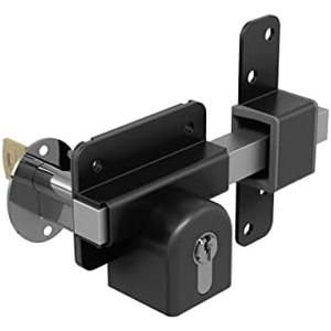 GateMate Long Throw Gate Lock 1490096, Euro Profile Keyed Both Sides Gate Lock for Sheds, Gates & Garage Doors, 316 Stainless Steel, for Wooden Gates & Doors Up to 2 ¾” Thick (70mm), Black, 5 Keys