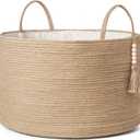 Mkono Extra Large Laundry Basket Woven Storage Baskets for Blankets Toys Clothes Organizer, Decorative Clothes Hamper 21.7" x 13.8" (Brown)