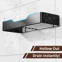 Adhesive Shower Caddy, 2 Pack Bathroom Shelves for Inside Shower, Rustproof No Drilling Shower Organizer with 4 Hooks and Anti-Fog Mirror, Black