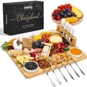 SMIRLY Charcuterie Boards Set - Large Bamboo Cheese Board Set - House Warming Gifts New Home, Wedding Gift for Couple, Bridal Shower Gift, Birthday Gifts for Women