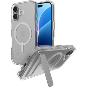 ZAGG Crystal Palace Snap with Kickstand Case for iPhone 16 - MagSafe & Wireless Charging Compatible, Survives Drops Up to 13ft, Textured Grip, Eco-Friendly, Clear