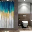 JAWO Abstract Teal Blue Shower Curtain, Lake Blue Boho Ombre Minimalist Chic Art Shower Curtains, Modern Neutral Contemporary Striped Brush Strokes Tan Art Waterproof Bathroom Curtain with 12 Hooks (47"W x 64"L (Pack of 1))
