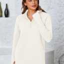 PRETTYGARDEN Womens Long Sleeve Quarter Zip Pullover Sweater Casual Loose V Neck Collared Ribbed Knit Jumper Tops Thumb Hole (White, M)