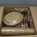 CLIYTICA Gold Plastic Dinnerware Set for 100 Guests - Includes Plates and Napkins and Cups, Forks, Tablecloths, Disposable Party Supplies- Elegant Gold Design, Perfect for Parties and Events