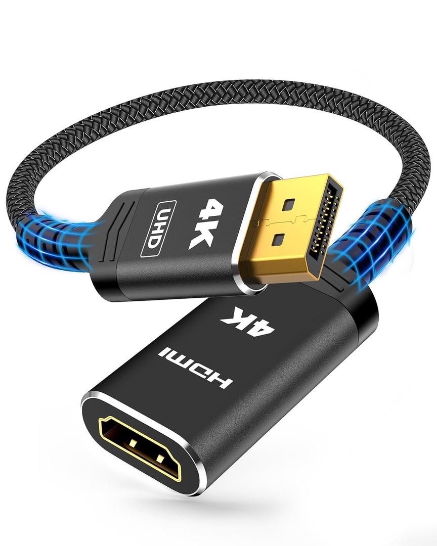 Highwings 4K DisplayPort to HDMI Adapter, Uni-Directional DP to HDMI Adapter Converter Cable Male to Female, HDMI Adapter Compatible with Laptop Desktop HDTV Monitor Projector, Black, Passive