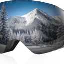 COOLOO Snow/Ski Goggles, Snowboard Goggles for Men Women Youth -OTG, Magnetic Lens Frameless Anti Fog 100% UV Protection (01. Black Frame, Silver Revo Lens, Vlt 9.5%)