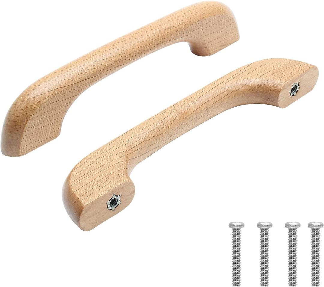 Uenhoy 10 Pcs Natural Wood Cabinet Pulls Handles Solid Wood Handles for Kitchen Cabinets and Drawers - 5" Length, 3-3/4" (96mm) Hole Spacing (3 3/4" Hole Center)