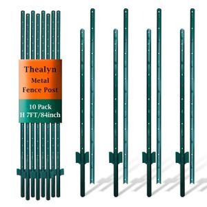 Thealyn 7ft Fence Posts, Pack of 10 - Sturdy Metal U-Posts & Step-in Stakes, No Digging Poles for Garden Wire Fencing and Yard Signs (Requires Assembly)