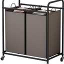 SUOERNUO Laundry Hamper Basket 2 Bag Laundry Sorter Cart with Rolling Lockable Wheels and Removable Bags Laundry Organizer Cart for Clothes Storage, Assorted (Brown)
