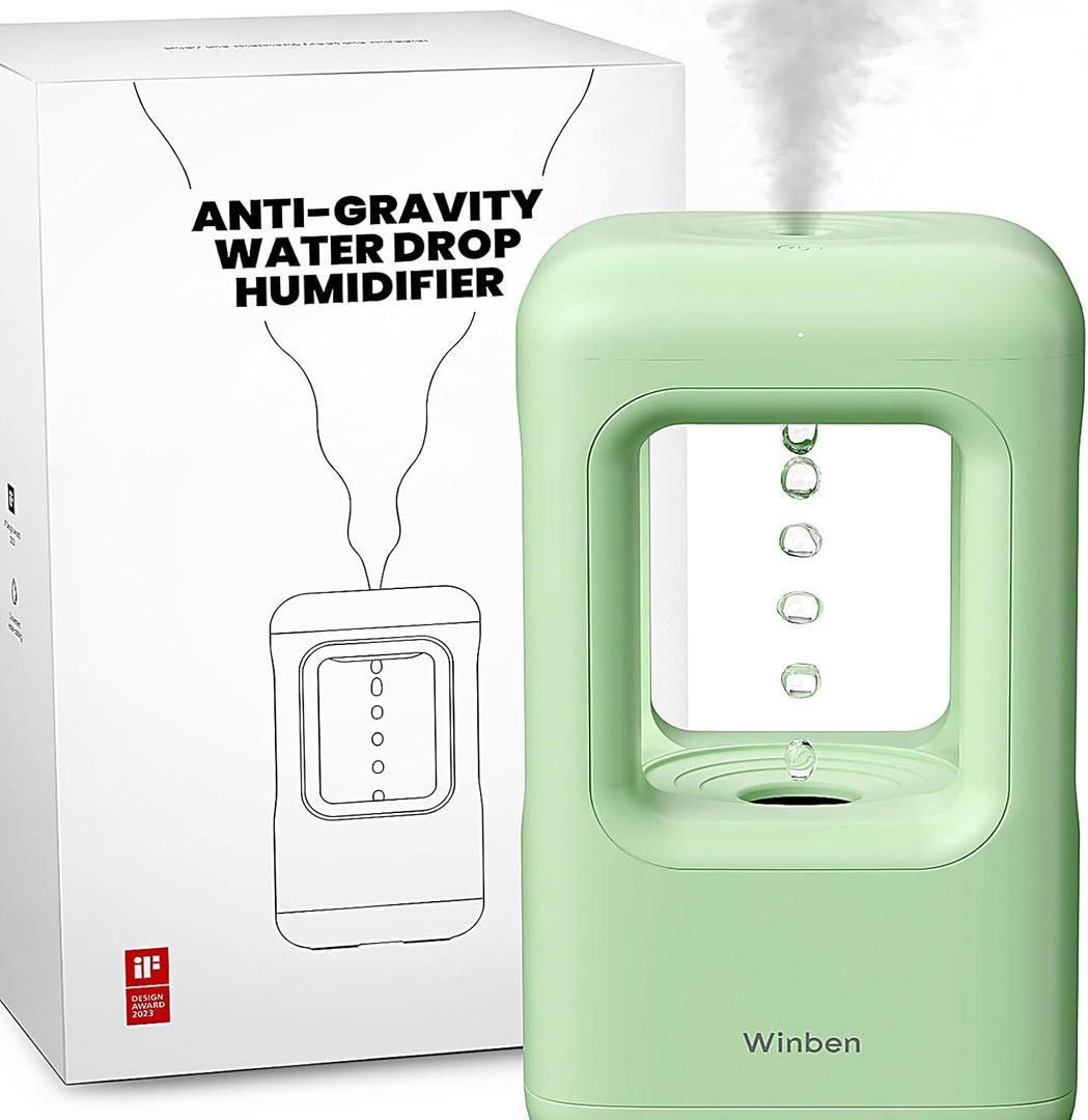0.6L Mini Anti-Gravity Humidifier, Visual Floating Water Drop Cool Mist Humidifier for Bedroom, Desk & Indoor Plants, Quiet 36dB Night Light, Auto Shut-Off, Unique Gift Idea (Green)