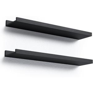 Boswillon Long Floating Shelves, 2 Set Modern Black Wall Shelf for Bedroom, Nursery Book Shelf with Lip, Picture Ledge Shelf for Living Room Bathroom Kitchen - Black,23.6 In