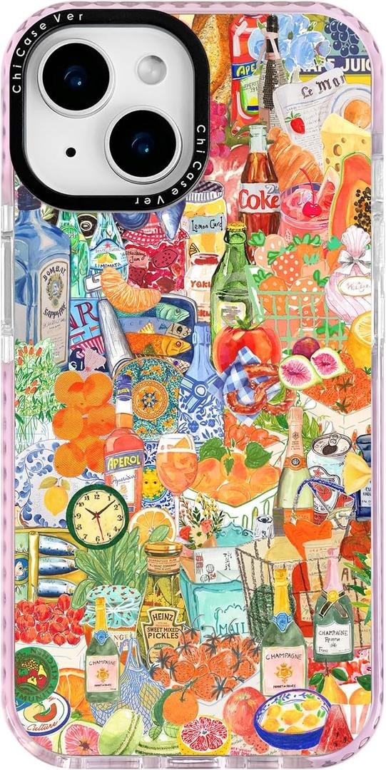 for iPhone 14 Plus Case, Tropical Citrus&Cocktails Y2K, Military-Grade Drop Protection, Carnival Soft Slim TPU Protective Cover with Camera Protection for Women & Girls (Fancy)