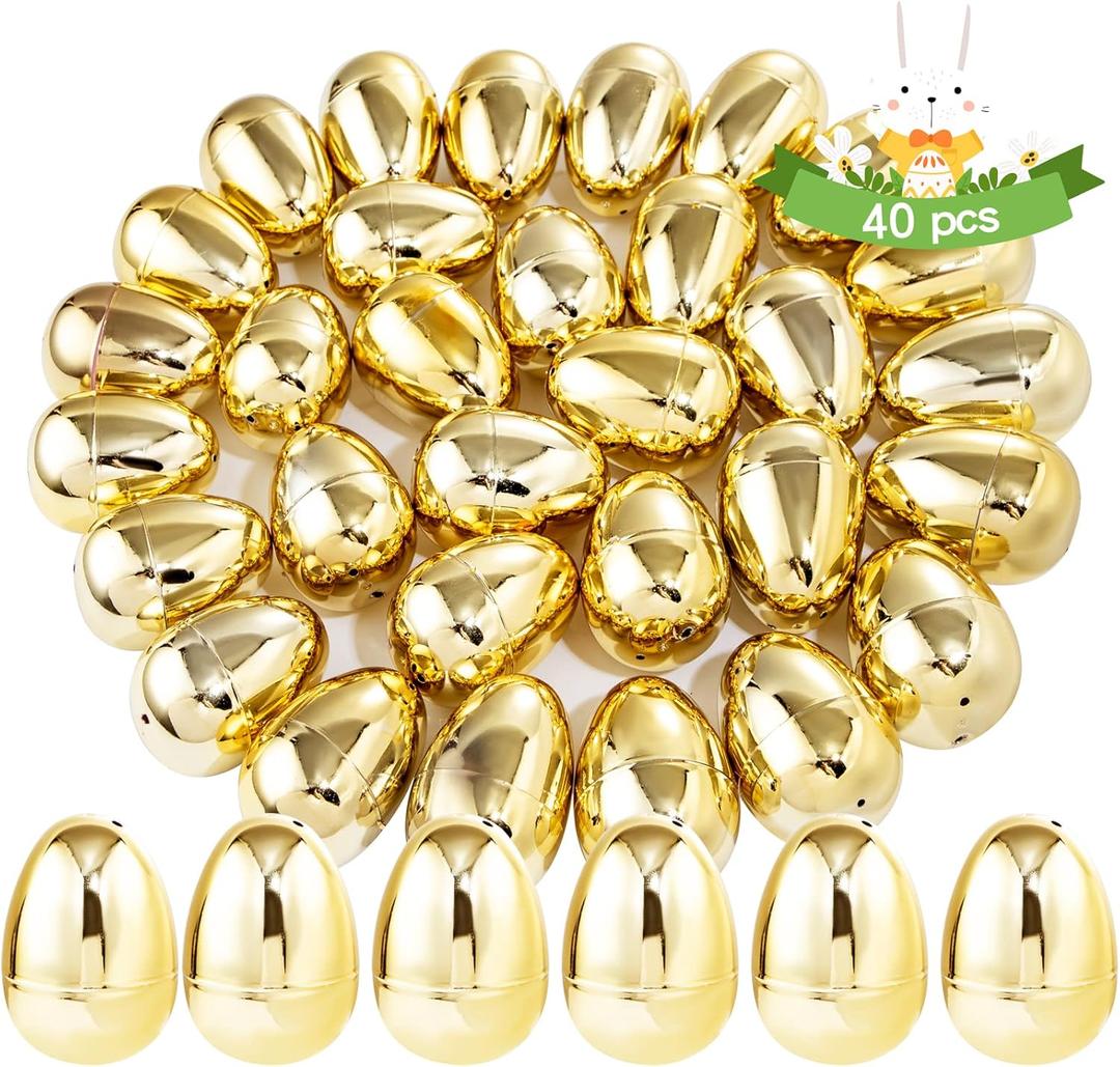 Supernal 40pcs Golden Easter Egg 3.1"Large Golden Metallic Easter Eggs Great For Easter Theme Party Favor Easter Eggs Hunt,Easter Eggs Bulk,Easter Eggs For Candy Treats(Gold)