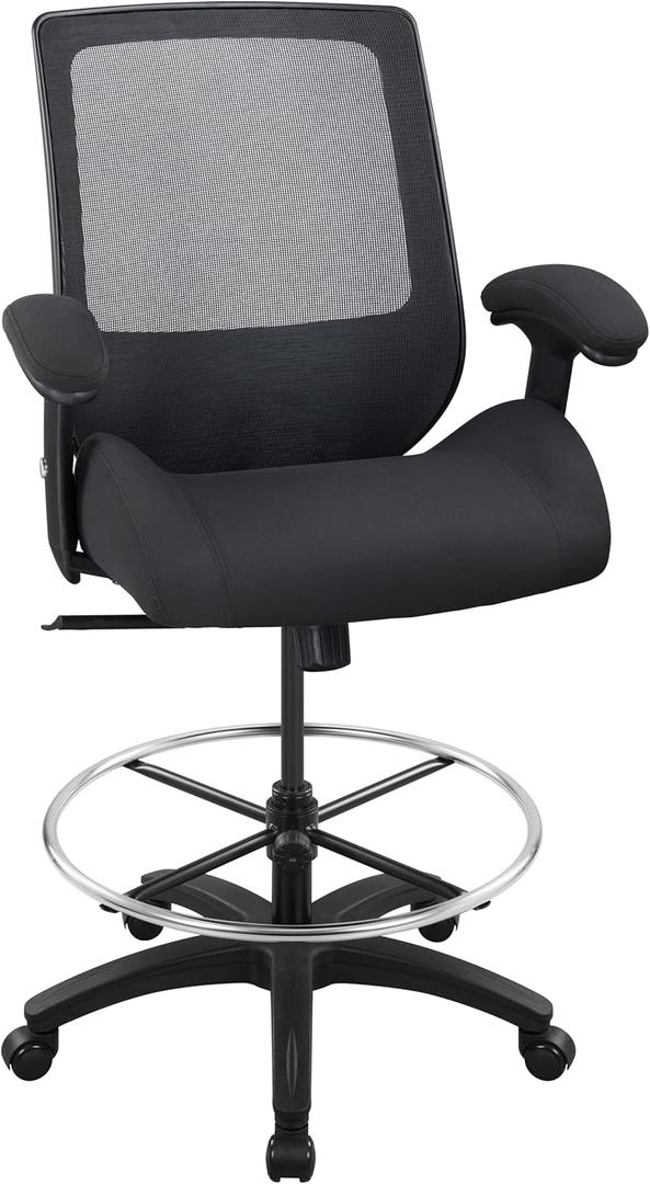 BOLISS Ergonomic Mesh Computer Office Drafting Chair with Super Soft Adjustable Arms Molded Foam Seat Cushion Lumbar Support and Big Foot Ring -Black (LB-2820D)