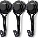 E BAVITE Black Swivel Swing Magnetic Hooks, Strong Neodymium Rare Earth Magnet Hook Perfect for Refrigerator and Other Surfaces, Pack of 3
