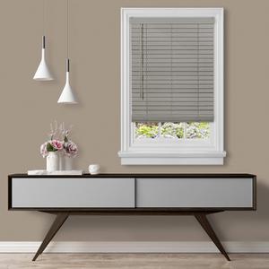 Cordless Room Darkening Plantation Blind - 45 Inch Width, 64 Inch Length, 2" Vinyl Slat Size - Grey - GII Madera Falsa Faux Wood, Light Filtering Horizontal Windows Blinds by Achim Home Decor