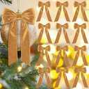 Aneco 12 Pcs Velvet Bows Christmas Ribbon Bow Tree Ornaments Vintage Xmas Bows for DIY Crafts Gift Wrapping Hair Garland Wreath Floral Holiday Door Decorations (9 x 13 Inch, Khaki)