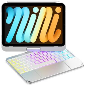 Cousper for iPad mini 7 A17 Pro 2024/ iPad mini 6 Generation Keyboard Case 2021 8.3 Inch with Multi-Touch Trackpad, 360 Rotating Cover with Rainbow Backlit Keyboard for iPad mini 7th/ 6th Gen, Silver
