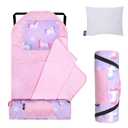 Wildkin Modern Kids Nap Mat Soft Cotton Blend with Pillow & Elastic Straps for School & Travel - Unicorn, Removable pillow, 49.5 x 20 in. mat plus 40 x 31 in. blanket, can attach to a cot, machine washable mat, preschool ready.