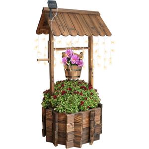 Notume Garden Wooden Decor Rustic Wishing Well with Light Planter Outdoor Home Décor for Patio, Upgrade Wishing Well Garden, Yard Hanging Bucket Patio Lawn Backyard Home Decor