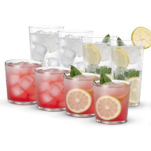 Liacere Drinking Glasses Set of 8, 17 oz Highball Plastic Glasses & 14oz Cocktail Plastic Glasses Set, Kitchen Water Glasses Cup, Bar Tumbler Glassware Set for Beer, Juice, Cocktail, Whiskey, Milk (Clear)