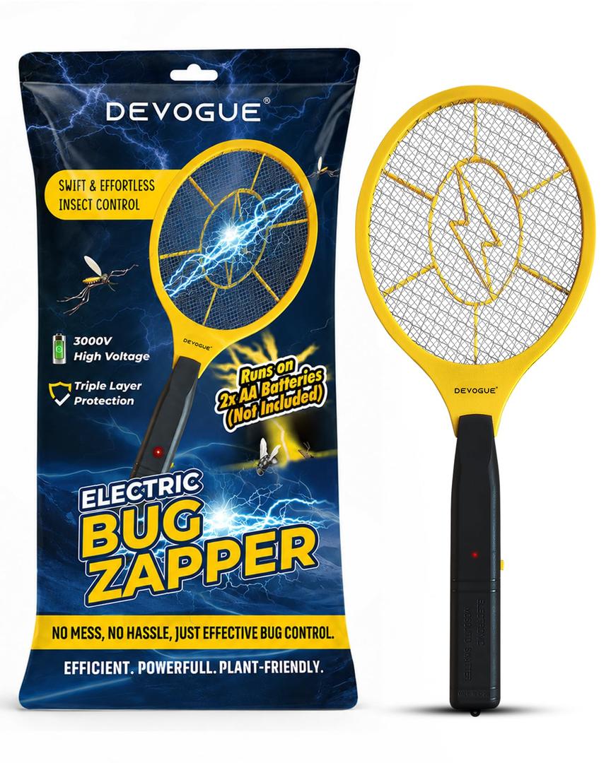 DEVOGUE® Electric Fly Swatter Bug Zapper Battery Operated Flies Killer Indoor and Outdoor Pest Control Mosquito Zapper and Insect Catcher Racket