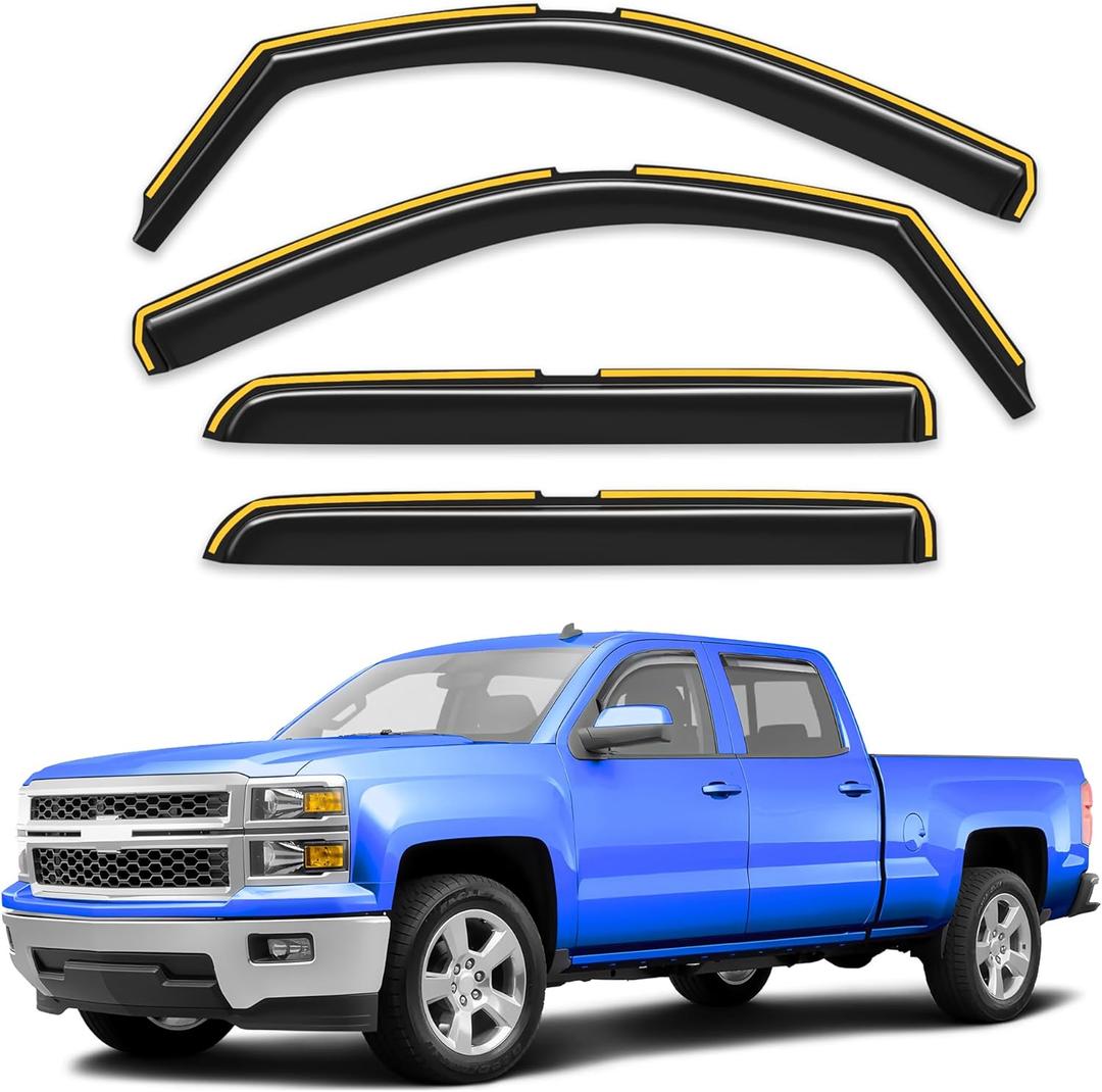 In-Channel Extra Durable Rain Guards Fit for 2014-2018 Chevy Chevrolet Silverado/GMC Sierra Crew Cab Truck,Vent Window Visors, Window Deflector, Vent Shades Car Accessories -4 pcs