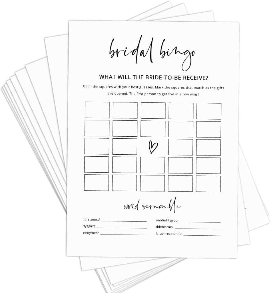 GardenCity Bridal Shower Bingo, Bridal Shower Game for 50 Guests, 50 Cards, Minimalist