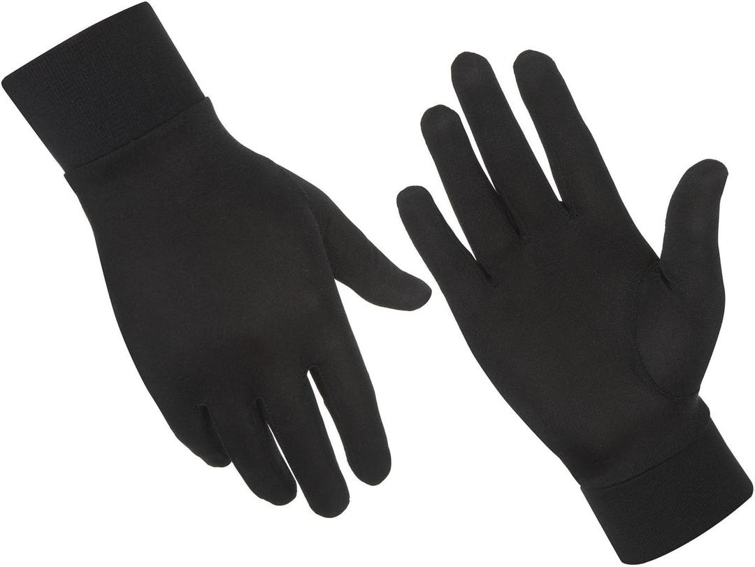 ALASKA BEAR - Natural Silk Liner Gloves Unisex (Large, Black)