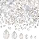 FINGERINSPIRE 94 Pcs Pointed Back Rhinestone 6 Sizes Glass Rhinestones Gems Clear Teardrop Crystal Beads Jewels Embelishments with Silver Plated Back Faceted Bead for Craft Decor Jewelry Making