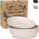 Grow Forward Premium Wheat Straw Pasta Bowls - 42oz Unbreakable Wide & Shallow Dinner Plate Bowls Set of 6 - Microwave Safe Reusable Plastic Pasta Bowls for Kids, Adults, Salad, Camping, RV - Sahara