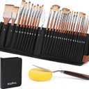 Nicpro 30pcs Paint Brush Set, Professional Paintbrushes with Paint Spatula & Self-Standing Case, Craft Paint Brushes for Acrylic Painting, Oil, Watercolor, Gouache, Art Supplies for Artists Beginners