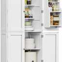 TEENFON 51" H Pantry Cabinet with 4 Doors, Kitchen Cabinet with 6 Door Shelves, Storage Cabinet for Living Room, Dining Room, Bathroom, White, 11.8"D x 23.6"W x 51.2"H