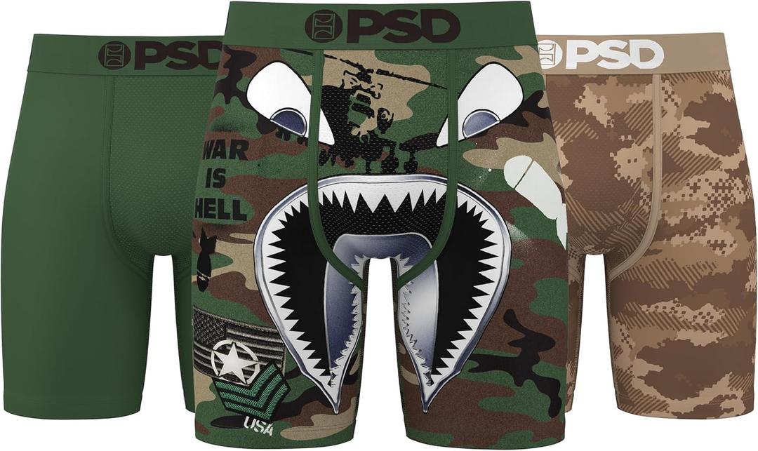 PSD Underwear Mens Boxer Briefs - Warface Militia 3 Pack, 7 Inch Inseam, Moisture-Wicking, 4-Way Stretch, Boxer Briefs for Men Pack XL