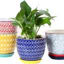 Selamica Ceramic Plant Pots, 5.6 Inch Flower Pots for Indoor Plants, Planters with Drainage Hole and Saucer, Garden Pots for Succulent, Orchid, Home Decor, Set of 4, Assorted Colors ,Assorted Colors, 5.6 inch, set of 4