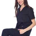 Dagacci Scrubs Medical Uniform Women and Man Scrubs Set Medical Scrubs Top and Pants (Large, Black)