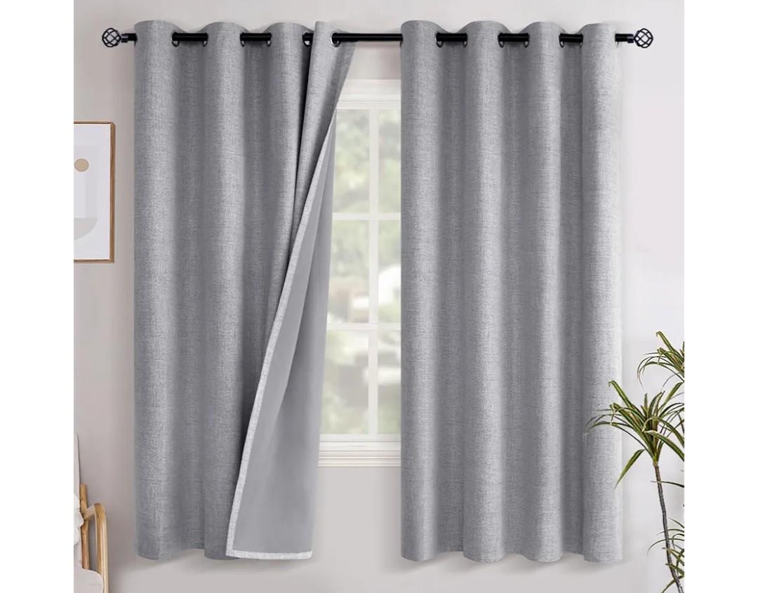 YoungsTex Grey Linen Blackout Curtains 63 Inches Long for Bedroom, Thermal Insulated Black Out Drapes with Grommet Room Darkening Privacy for Living Room, 2 Panels, 52 X 63 Inch