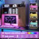 Desktop Bookshelf, Desk Hutch with RGB LED Lights & Power Outlets, 37.4" with LED