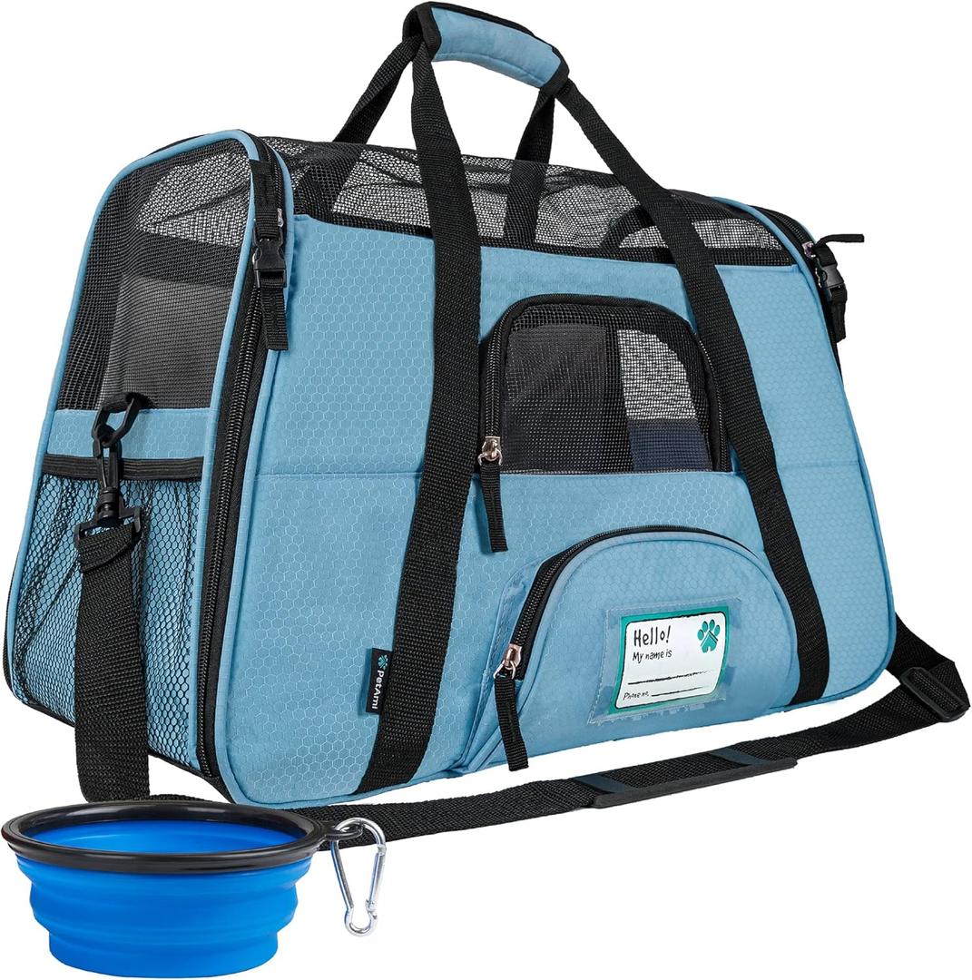 PetAmi Airline Approved Pet Carrier for Cat, Soft Sided Dog Carrier for Small Dogs, Cat Travel Supplies Accessories for Indoor Cats, Ventilated Pet Carrying Bag Medium Large Kitten Puppy, Small Blue (Small - 17"L x 10.2"W x 11.2"H)