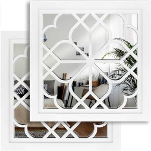Wocred Set of 2 Mirrors Square Wall Mirror,Gorgeous Rustic Farmhouse Accent Mirror,White Color Entry Mirror for Bathroom Renovation,Bedrooms,Living Rooms and More(12x12)