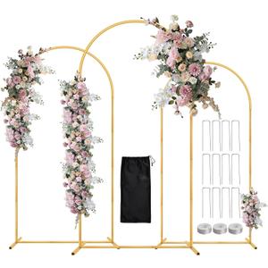 WellSign Balloon Arch Stand,7.2FT, 6.6FT, 6FT Set of 3 Metal Gold Wedding Backdrop Arch Stand Kit for Valentine Baby Shower Engagement Party Event Decoration Garden Floral Balloon Arch with Base