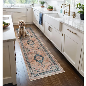 Washable 2x6 Hallway Runner Rug: Vintage Water Resistant Kitchen Entryway Rug Ultra Soft Living Room Bedroom Carpet Thin Non Slip Indoor Floor Mat for Bathroom Laundry (2 X 6,Orange) (2 Pack)