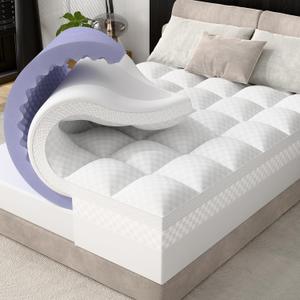 Downluxe 4 Inch Queen Memory Foam Mattress Topper Pro Dual Layer 2 Inch Cooling Gel Egg Crate Memory Foam Plus 2 Inch Pillow Top Soft with Deep Pocket