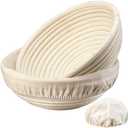 Dimpola Banneton Bread Proofing Basket Banneton Basket Set Sourdough Proofing Basket Round Proofing Bowls Handmade Rattan Baskets and Liners (Round 9 inch set of 2)