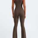 YEOREO Women Flare Jumpsuits Gym Sleeveless Square Neck Full Length One Piece Yoga Jumpsuit Coffee L (S)