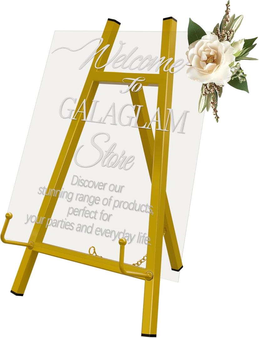 GALAGLAM Table Top Easels for Display, Metal Small Easel Stand for Display Tripod Art Picture Mirror Modern Plate Holder Floor Stands for Display Book Photo Wedding Sign(Gold)
