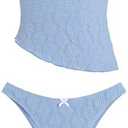 ZAFUL Women's Bandeau Tankini Swimsuit Asymmetrical Slit Bowknot String High Cut Fairyland Cheeky Bathing Suit S