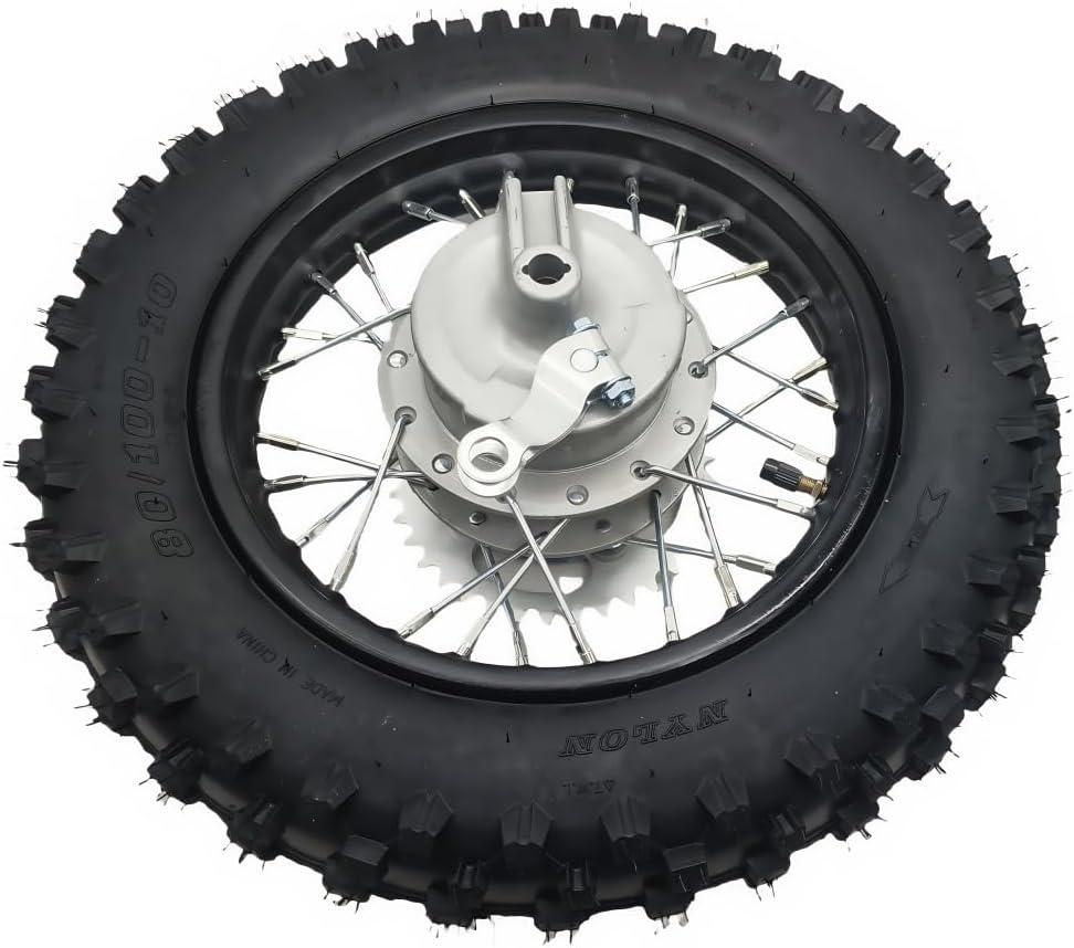 10" Rear Wheel Rim Tire Assembly for 50cc 110cc 125cc Dirt Bike tao TTR SSR CRF Apollo 12mm axle Includes Drum Brake 80/100-10 Tire Tube With 420-37T Sprocket