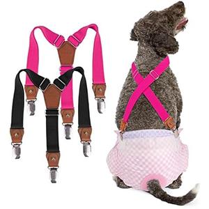 Pet Soft Dog Suspenders 2 Pieces Female Dog Diaper Suspenders for Dogs Diaper Keeper Suspender for Dog Skirt, Dog Dress (Black & Pink, S/M)